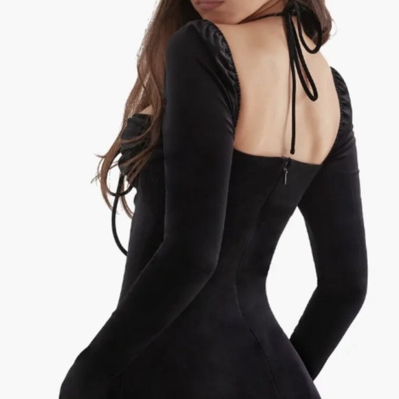 NWT House of CB Babydoll Georgette Halter Mini Dress Black Velvet Size Small - Picture 4 of 16